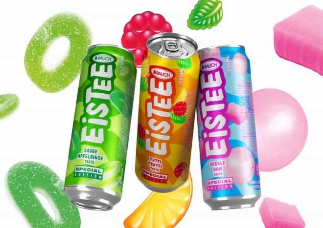 Rauch EisTee Saure Apfelringe, Bubble Gum & Tutti Frutti