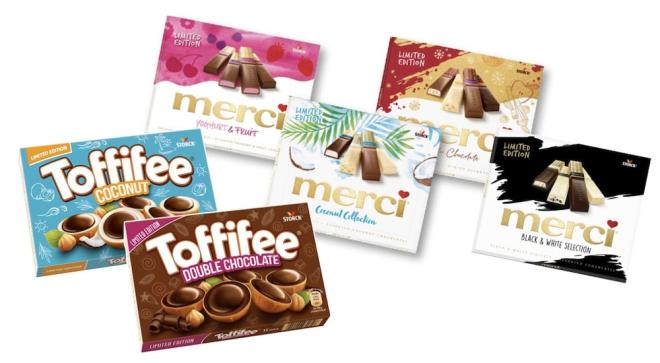 merci und Toffifee gibt es auch 2024 wieder in beliebten saisonalen Sorten.