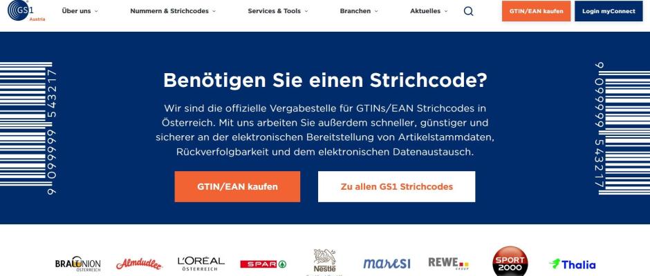 Neue Startseite von GS1 Austria
