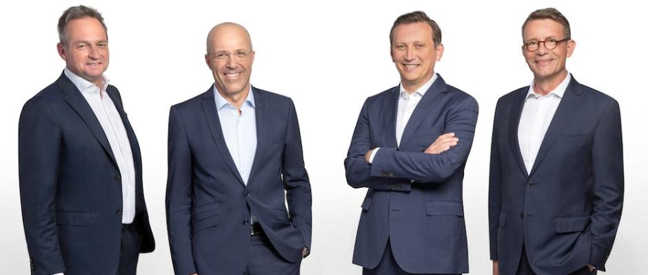 Der Vorstand der Rewe Group: Sören Hartmann, Jan Kunath, Lionel Souque, Dr. Christian Mielsch