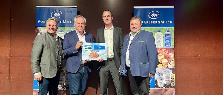 v.li.n.re.: Abg. z. NR Norbert Sieber, Aufsichtsratsvorsitzender Vorarlberg Milch eGen KommR Ing. Josef Simon, Vorstand NÖM AG Robert Spiegel, Obmann Vorarlberg Milch eGen Ing. Leopold Gruber-Doberer, Geschäftsführer Milchgenossenschaft Niederösterreich