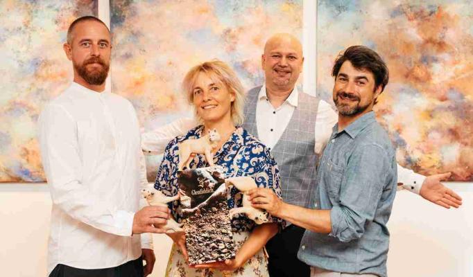 Glenfiddich präsentierte die Künstler der The Grande Composition: Clemens Wolf, Barbara Husar und Andrew Mezvinsky zusammen mit Andreas Trattner, Top Spirit.