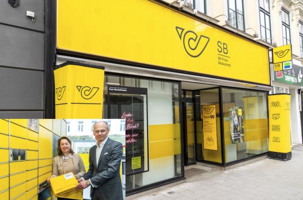 Neue Post SB-Station eröffnet: Silvia Janković, Bezirksvorsteherin Wien-Margareten und Walter Oblin, Post-Generaldirektor.