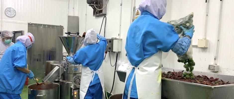 Die Currypaste wird fein passiert, um die cremige, pastöse Konsistenz zu erhalten. 