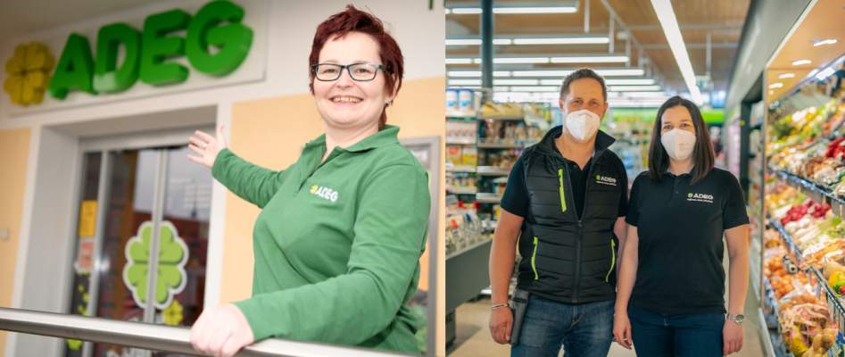 Neue Eröffnungen: Adeg Kauffrau Claudia Stephan aus NÖ (li.) und Adeg Kaufmann Martin Mair und Frau in Osttirol