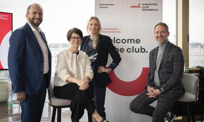 Marketing Club Österreich, v.l.n.r.: Präsident Andreas Ladich, Geschäftsführerin Regina Loster, Vizepräsidentin Melanie Rondonell und Vizepräsident Niko Pabst